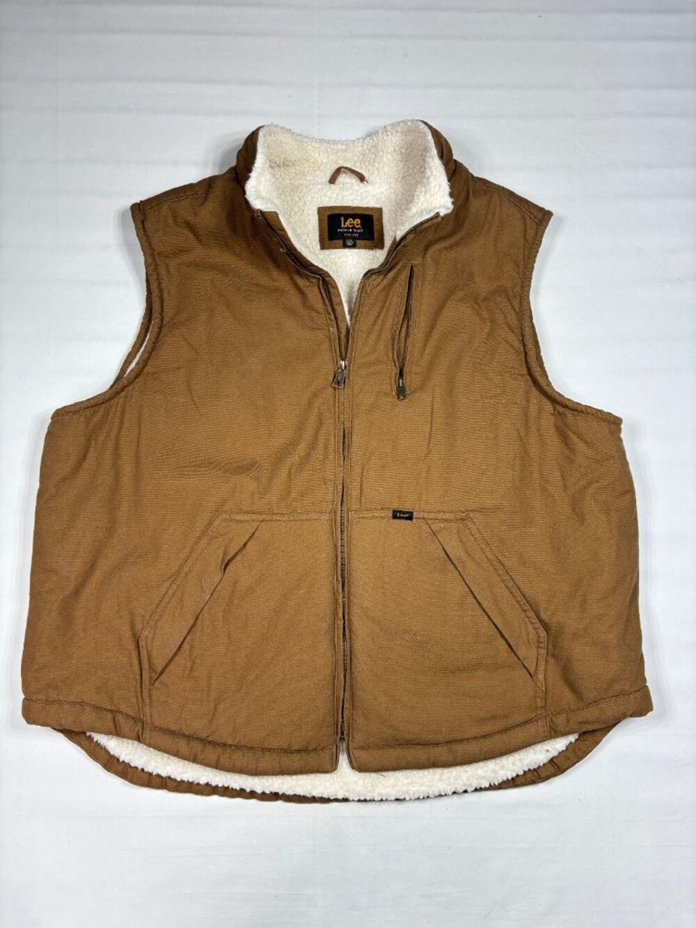 Lee Mens XXL Premium Select Sherpa Lined Canvas Vest Tobacco Brown Duck Zip Work
